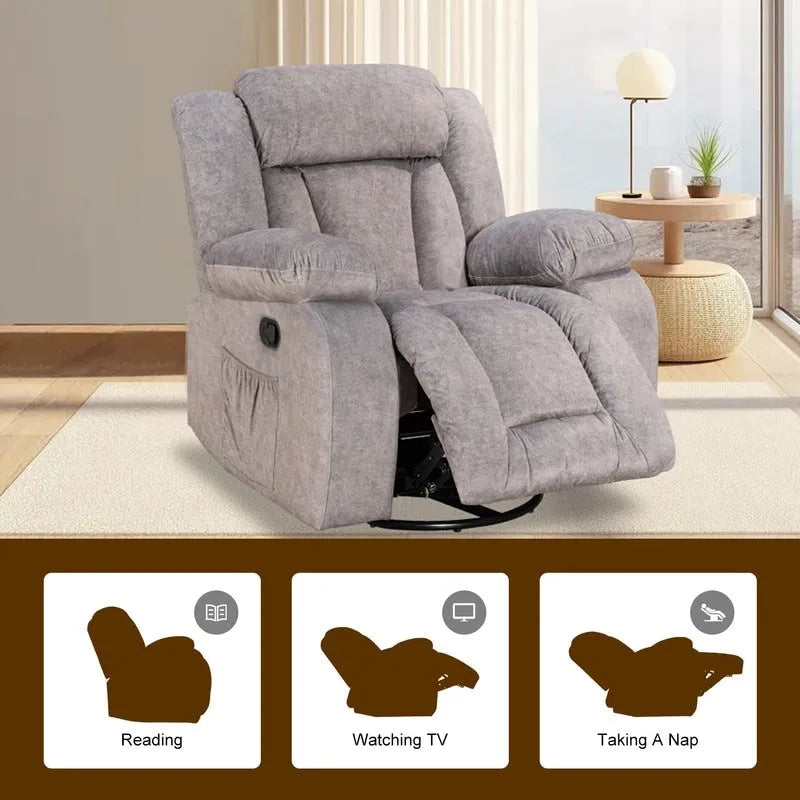 Upholstered Recliner with Rocking and Swiveling Features 24