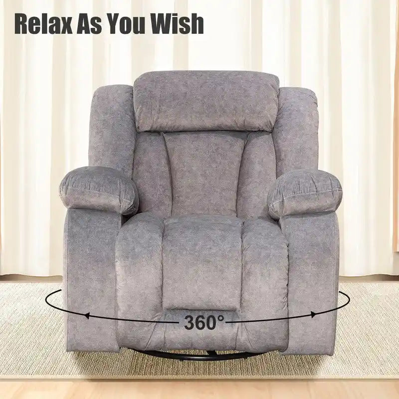 Swivel Rocking Recliner Chair with Adjustable Footrest and Padded Cushion 25