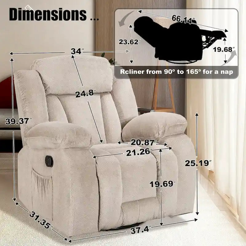 Swivel Rocking Recliner Chair with Adjustable Footrest and Padded Cushion 30