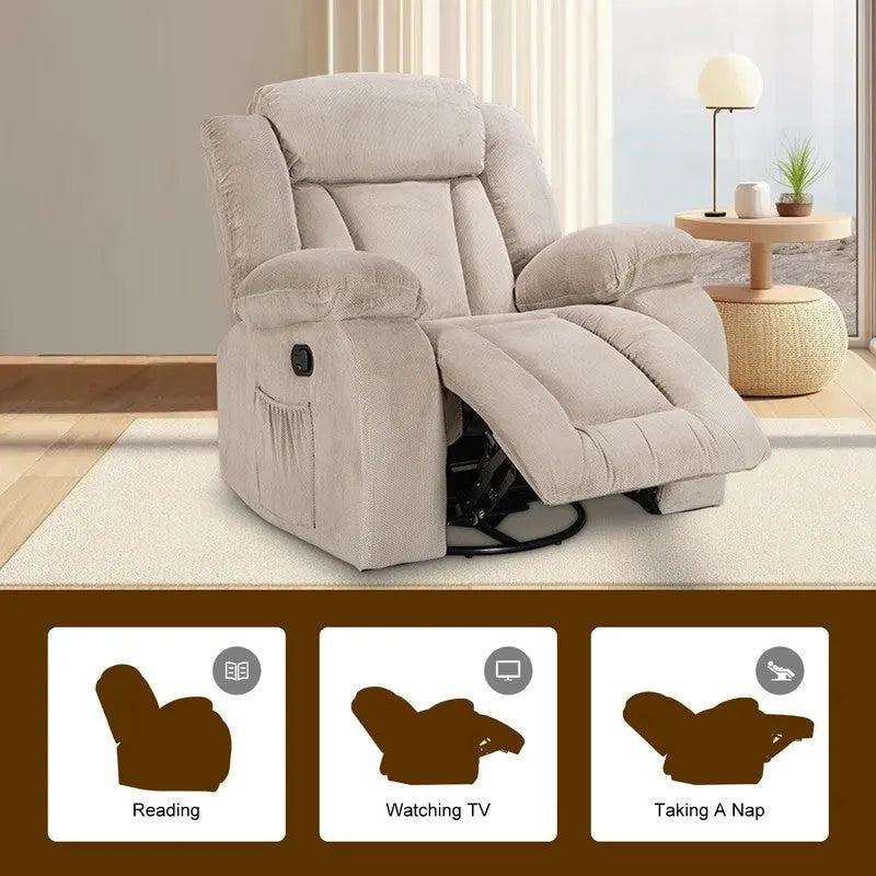 Swivel Rocking Recliner Chair with Adjustable Footrest and Padded Cushion 31