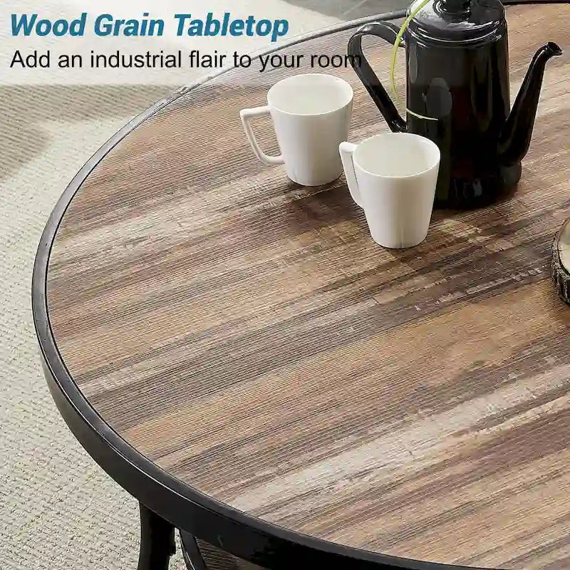 Myhozm Industrial Round Metal Coffee Table with Shelf – Perfect for Living Room, Home Office, and Bedroom 6