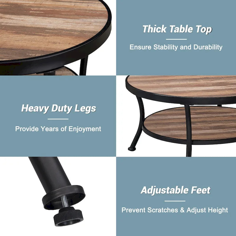 Myhozm Industrial Round Metal Coffee Table with Shelf – Perfect for Living Room, Home Office, and Bedroom 7