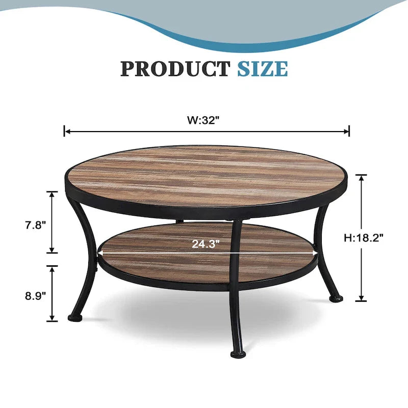 Myhozm Industrial Round Metal Coffee Table with Shelf – Perfect for Living Room, Home Office, and Bedroom 9