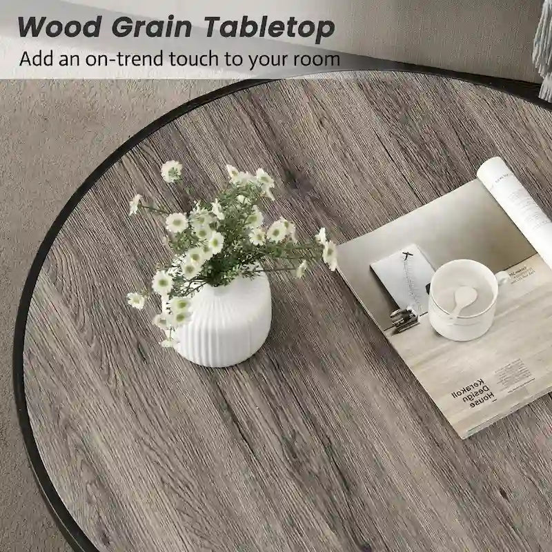 Myhozm Industrial Round Metal Coffee Table with Shelf – Perfect for Living Room, Home Office, and Bedroom 11