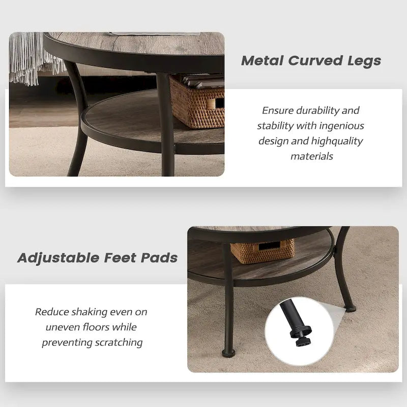 Myhozm Industrial Round Metal Coffee Table with Shelf – Perfect for Living Room, Home Office, and Bedroom 12