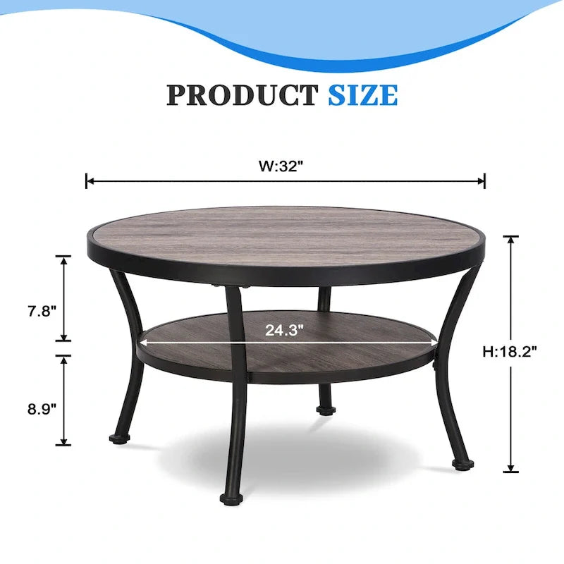Myhozm Industrial Round Metal Coffee Table with Shelf – Perfect for Living Room, Home Office, and Bedroom 14
