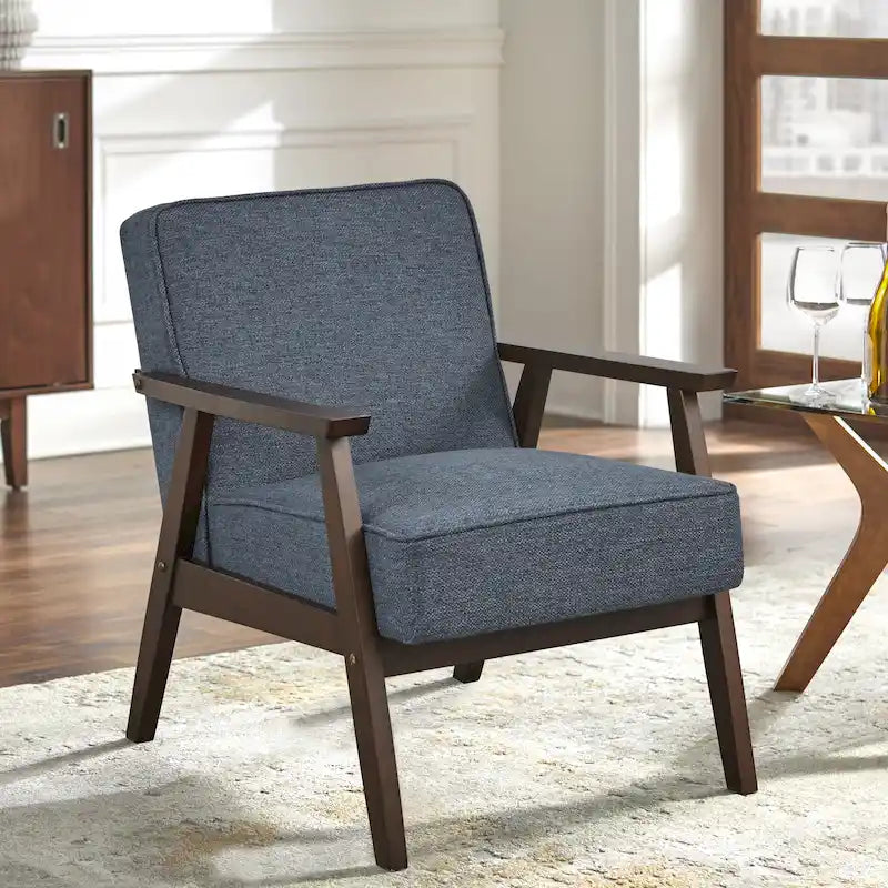 Mid Century Accent Lounge Chair with Cushioned Seat and Wooden Frame 22