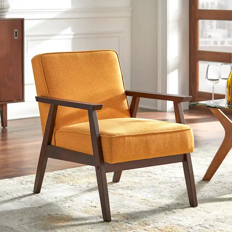 Mid Century Accent Lounge Chair with Cushioned Seat and Wooden Frame 23