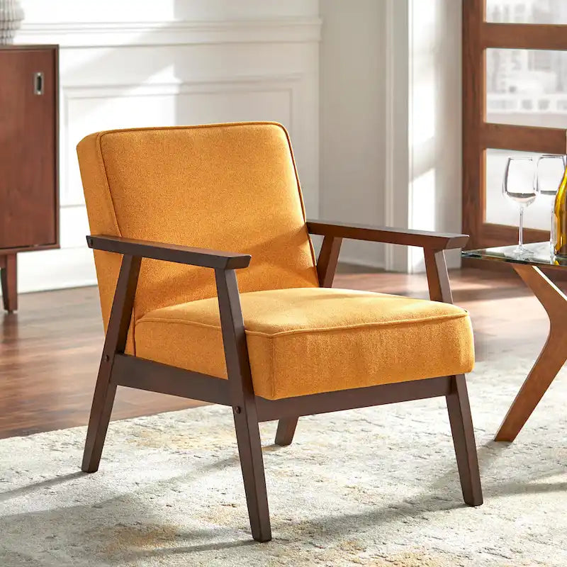 Mid Century Accent Lounge Chair with Cushioned Seat and Wooden Frame