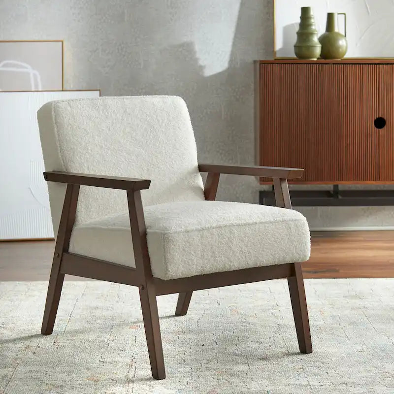 Mid Century Accent Lounge Chair with Cushioned Seat and Wooden Frame