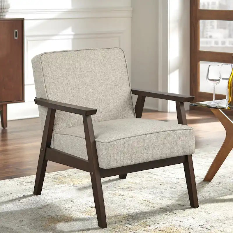 Mid Century Accent Lounge Chair with Cushioned Seat and Wooden Frame 4