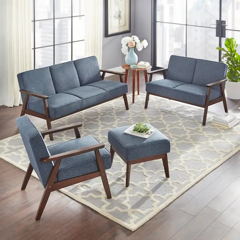 Mid Century Accent Lounge Chair with Cushioned Seat and Wooden Frame 17
