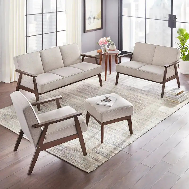 Mid Century Accent Lounge Chair with Cushioned Seat and Wooden Frame 19