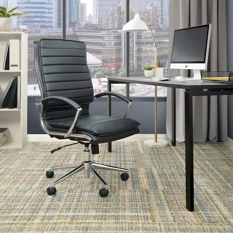Executive High-Back Faux Leather Chair with Chrome Base and Detachable Sleeves 1