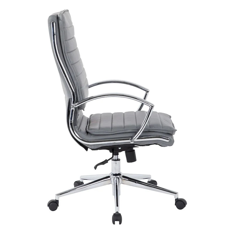 Executive High-Back Faux Leather Chair with Chrome Base and Detachable Sleeves 5