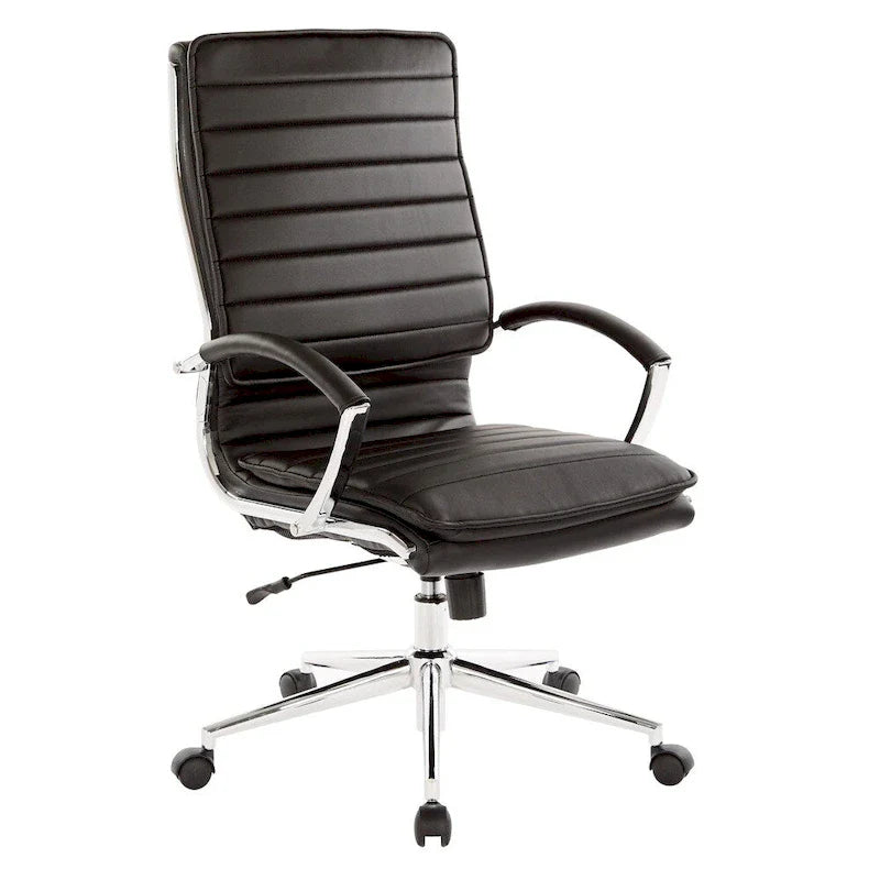 Executive High-Back Faux Leather Chair with Chrome Base and Detachable Sleeves 8