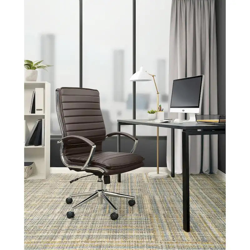 Executive High-Back Faux Leather Chair with Chrome Base and Detachable Sleeves 24