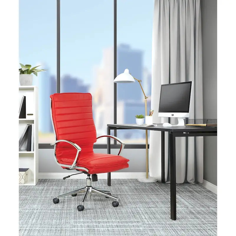 Executive High-Back Faux Leather Chair with Chrome Base and Detachable Sleeves 29