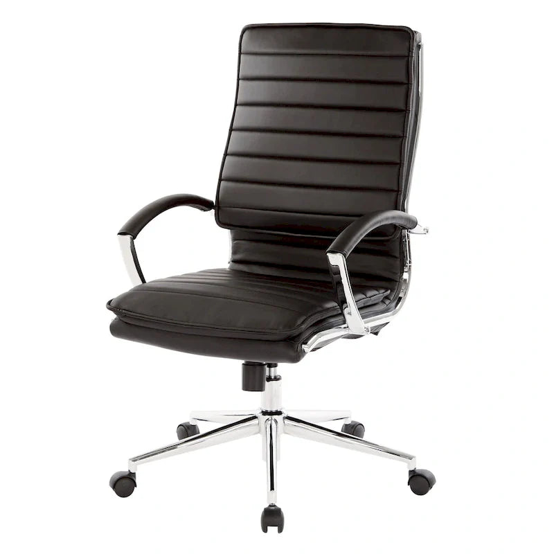 Executive High-Back Faux Leather Chair with Chrome Base and Detachable Sleeves 33