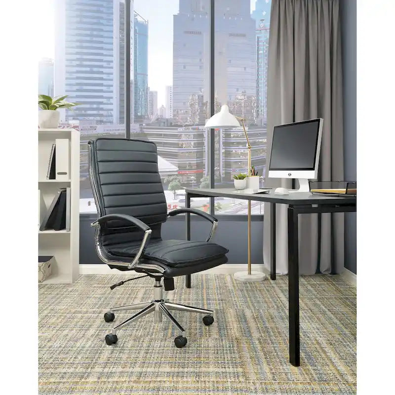 Executive High-Back Faux Leather Chair with Chrome Base and Detachable Sleeves 34