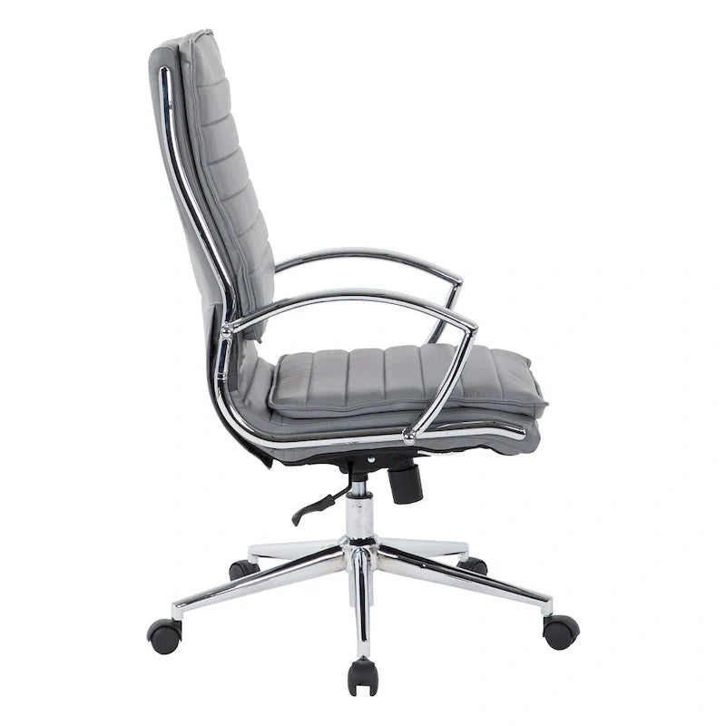 Executive High-Back Faux Leather Chair with Chrome Base and Detachable Sleeves 36