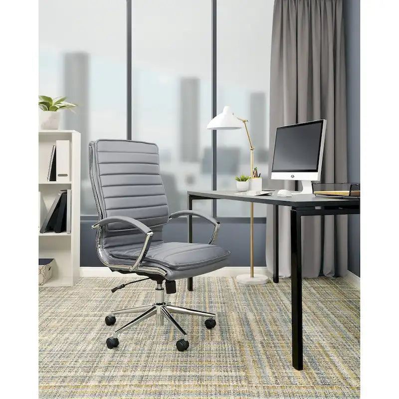 Executive High-Back Faux Leather Chair with Chrome Base and Detachable Sleeves 38