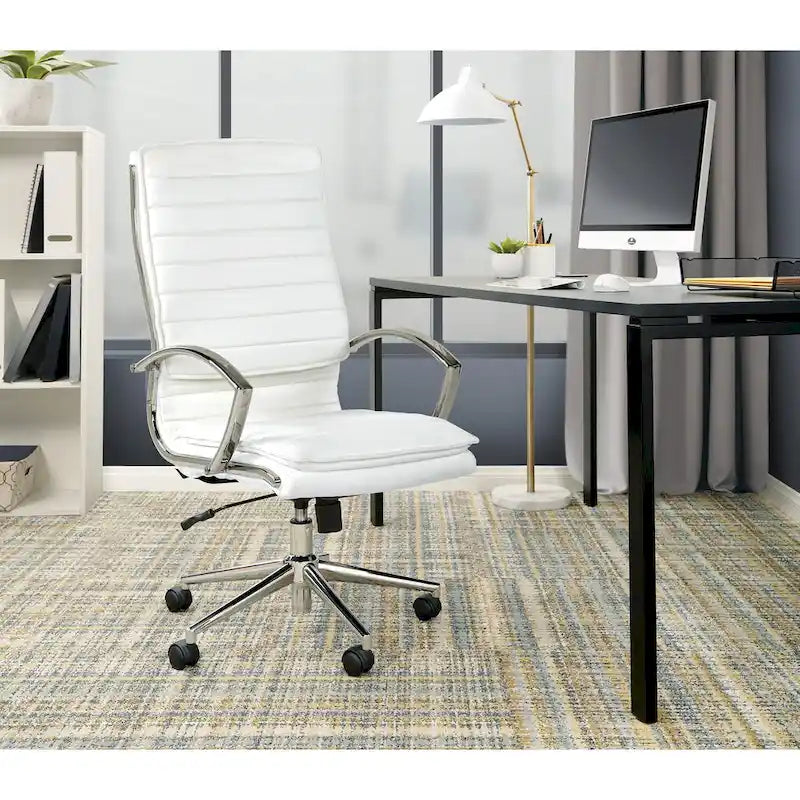Executive High-Back Faux Leather Chair with Chrome Base and Detachable Sleeves 43