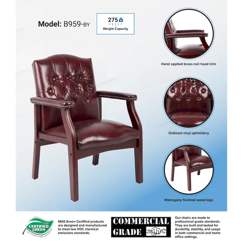 Boss Vinyl Guest Chair with Button-Tufted Design and Antique Brass Nailhead Accents 4