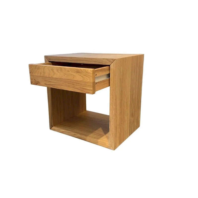 Solid Oak Scandinavian Floating Nightstand with Drawer - Stylish Bedroom Side Table 4