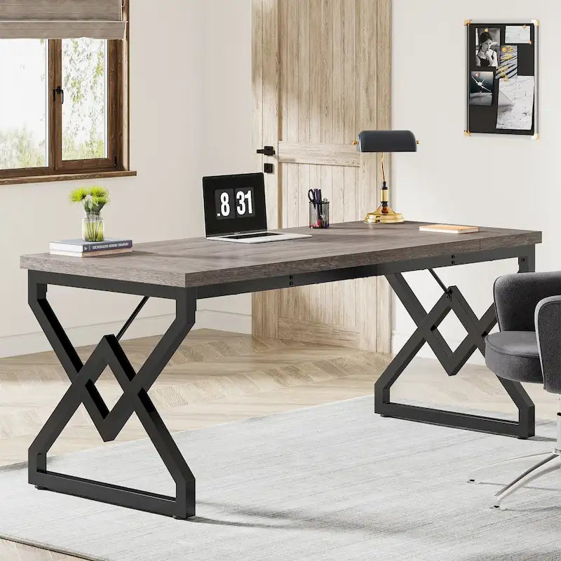 Executive Desk – Large Modern Office Workstation with Thick Wood Top 23
