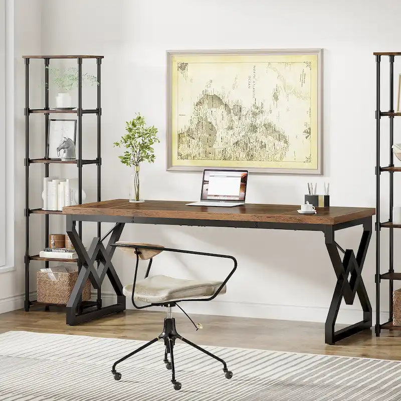 Executive Desk – Large Modern Office Workstation with Thick Wood Top