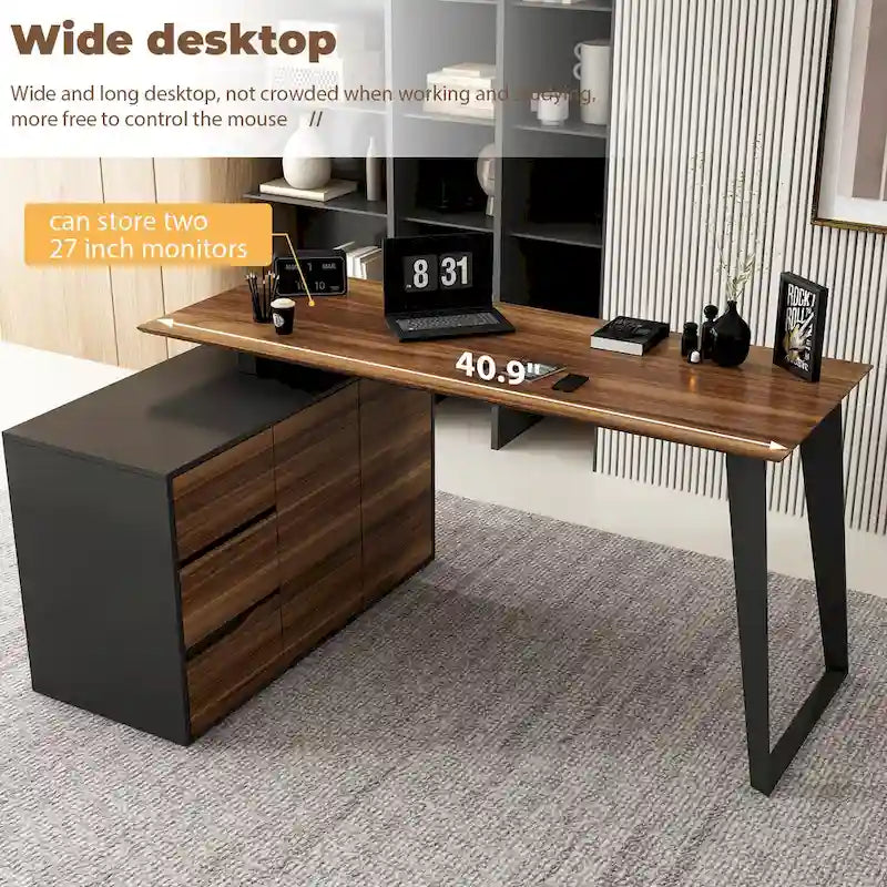 54.3-Inch Corner Computer Desk for Home Office with Drawers and Cabinet 7
