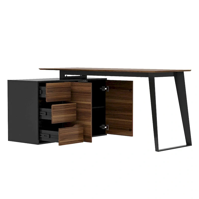 Modern L-Shaped Desk with Storage Cabinet & Drawers 8