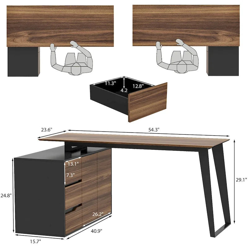54.3-Inch Corner Computer Desk for Home Office with Drawers and Cabinet 9