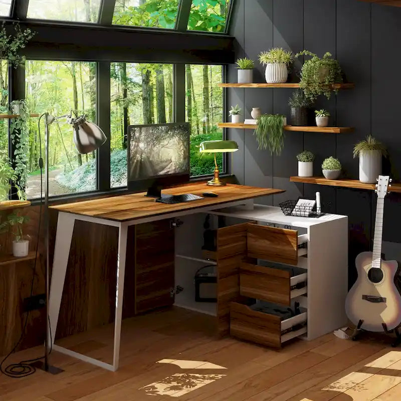 54.3-Inch Corner Computer Desk for Home Office with Drawers and Cabinet 18