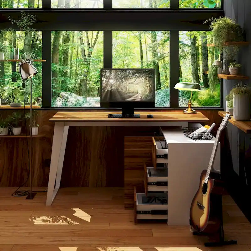 Modern L-Shaped Desk with Storage Cabinet & Drawers 19