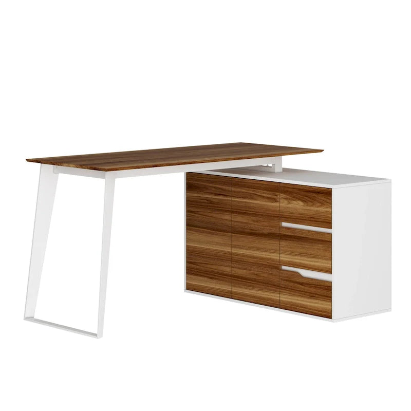 Modern L-Shaped Desk with Storage Cabinet & Drawers 22