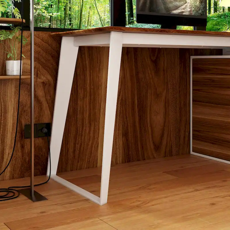 Modern L-Shaped Desk with Storage Cabinet & Drawers 26
