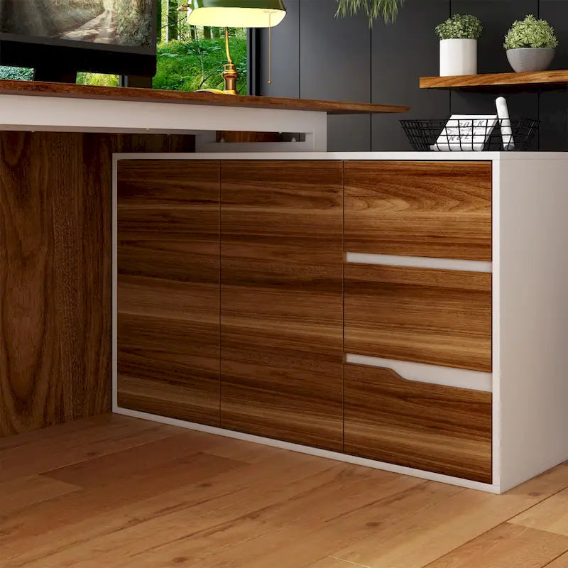 54.3-Inch Corner Computer Desk for Home Office with Drawers and Cabinet 27
