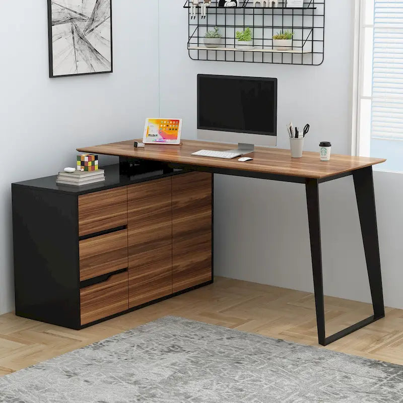 54.3-Inch Corner Computer Desk for Home Office with Drawers and Cabinet 30