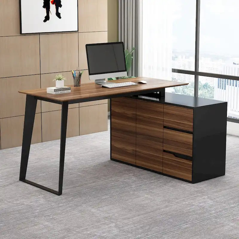 54.3-Inch Corner Computer Desk for Home Office with Drawers and Cabinet 31