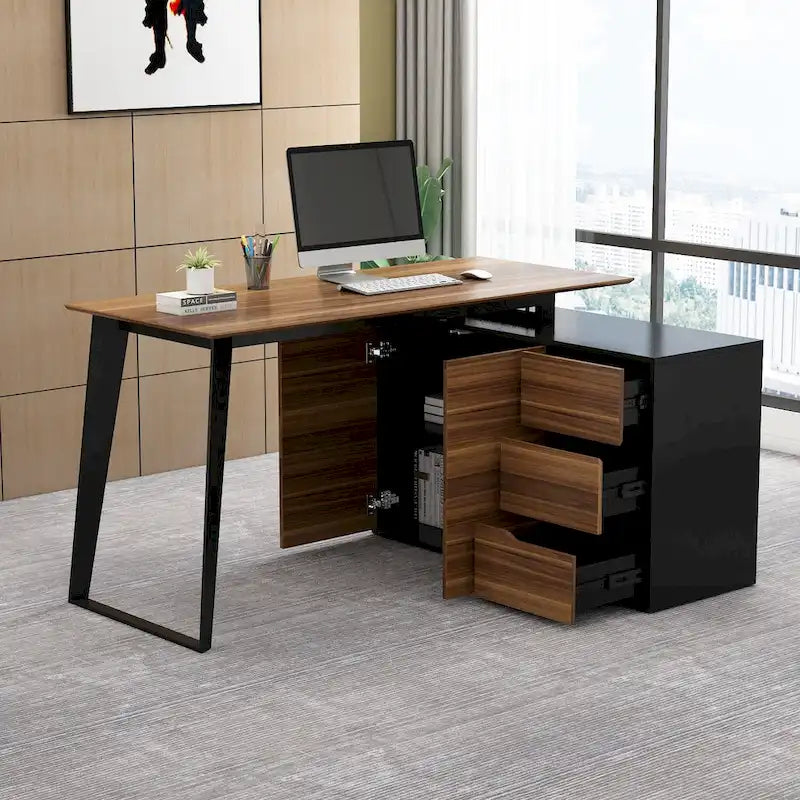 54.3-Inch Corner Computer Desk for Home Office with Drawers and Cabinet 32