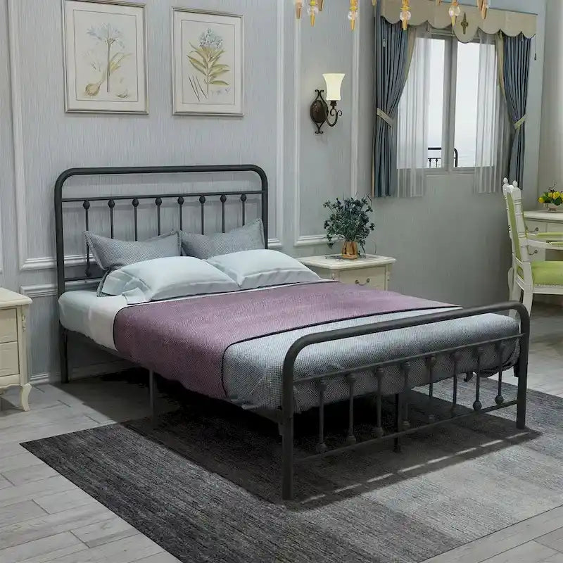 Complete Metal Platform Bed Frame with Integrated Headboard 1