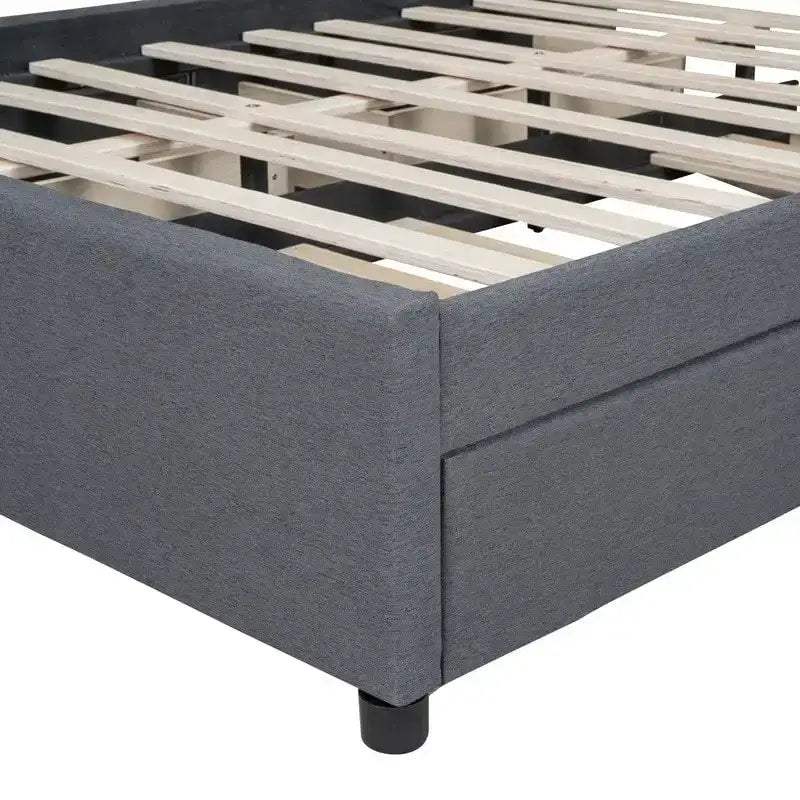 Upholstered Platform Bed with Storage Drawers and Trundle Bed 7