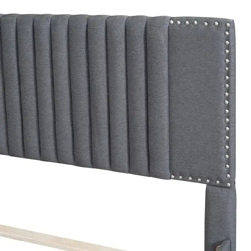 Upholstered Platform Bed with Storage Drawers and Trundle Bed 9