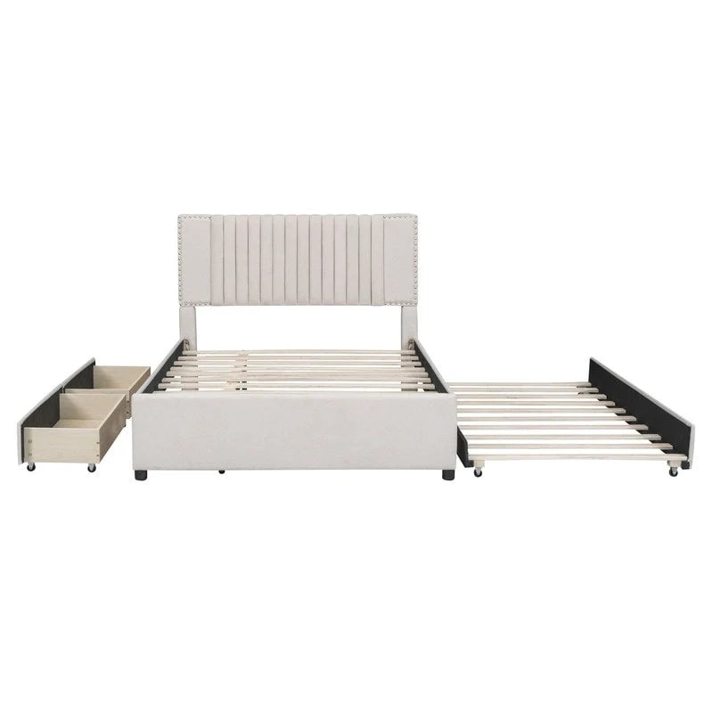 Upholstered Platform Bed with Storage Drawers and Trundle Bed 14