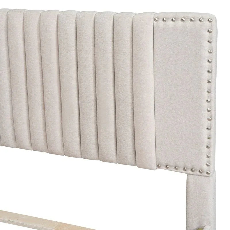 Queen/Full Size Linen Upholstered Platform Bed with 2 Storage Drawers and Trundle 16