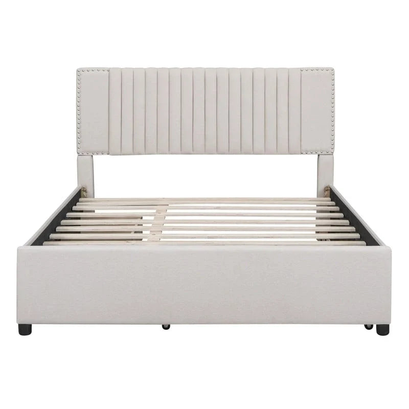 Queen/Full Size Linen Upholstered Platform Bed with 2 Storage Drawers and Trundle 20