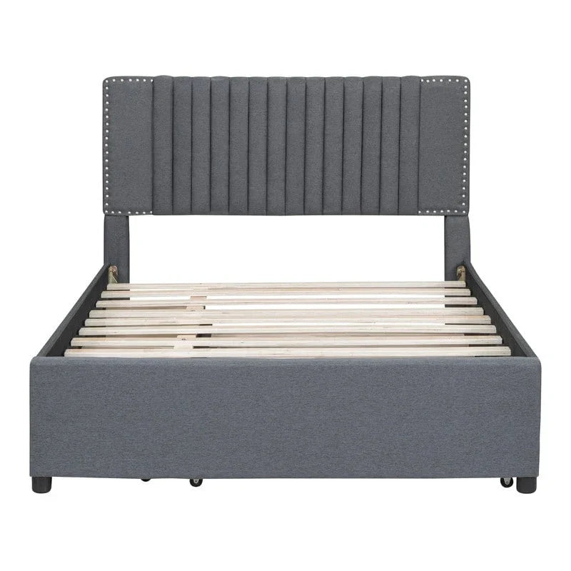 Queen/Full Size Linen Upholstered Platform Bed with 2 Storage Drawers and Trundle 30