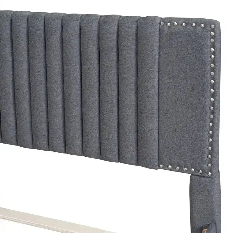 Upholstered Platform Bed with Storage Drawers and Trundle Bed 31